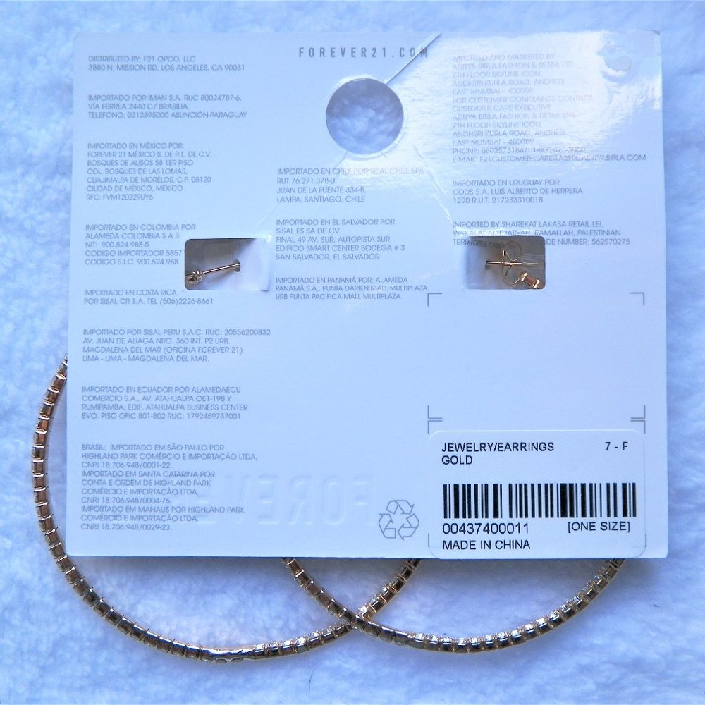 NWT 2 3/4" Gold In & Out Rhinestone Hoop Earrings Forever 21 - Picture 10 of 10